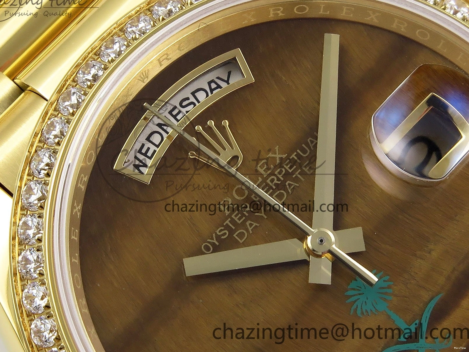 MiroTime 0121 WaterResistant Day Date 36 YG RAF 1:1 Best Edition Brown Oman Dial Diamonds Bezel on YG Bracelet A 1518